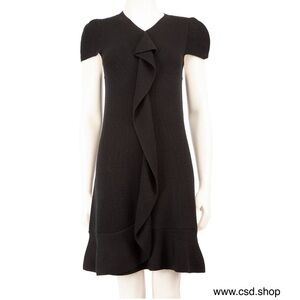 RED Valentino V-Neck Ruffle Front 100% Wool Sweater Dress Black Sz XS